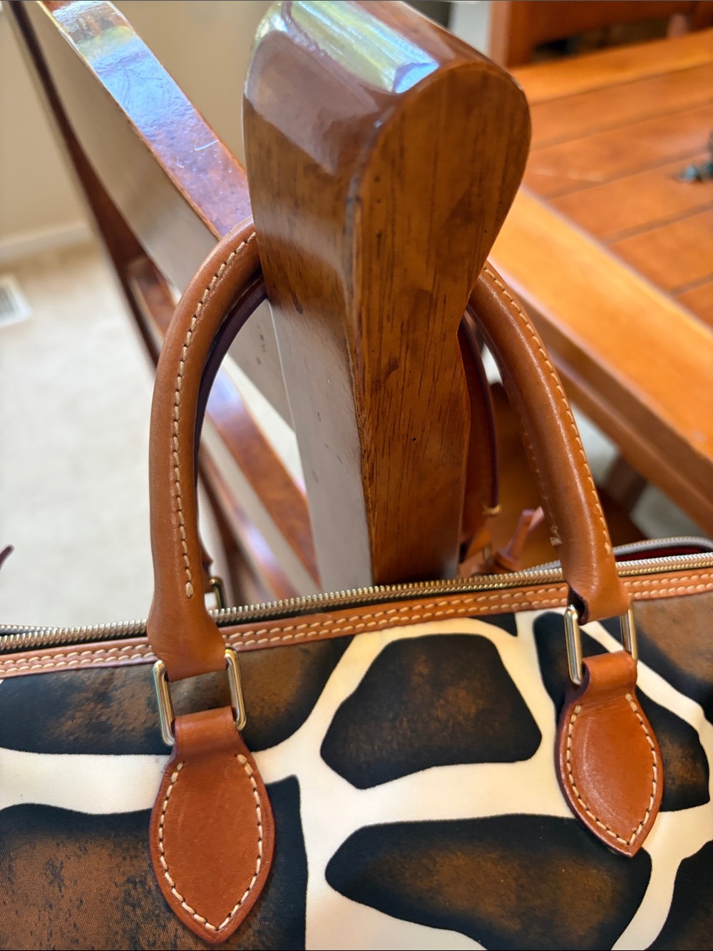 Dooney & Bourke Brown and White Giraffe Print Leather Duffel - Picture 9 of 10